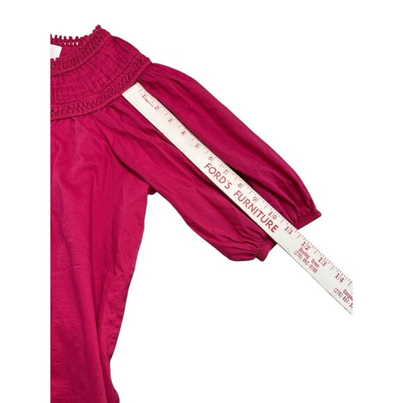 Merlette Marfa Top XS Deep Pink Woven Blouse Smocked Neckline Puff Sleeve Lined - Picture 10 of 10